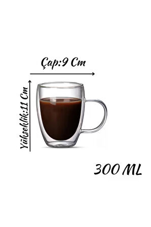 Çift Cidarlı Latte,Kahve,Meşrubat,Bitki Çayı Cam 300 ML Kupa Seti 6 Adet 2038