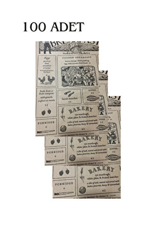 Vintage Desenli Breakfast Kahvaltı Servis Ve Sunum Kağıdı 37x28 Cm 100 Adet