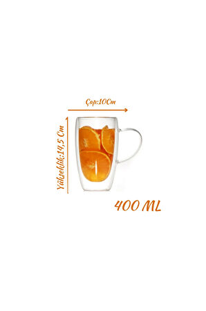 Çift Cidarlı Kahve,Latte,Meşrubat Cam Kupa Seti 400 ML 2 Adet 2039