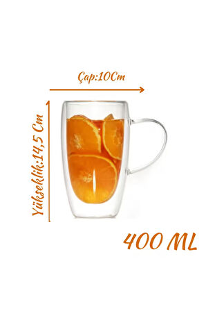 Çift Cidarlı Kahve,Latte,Meşrubat Cam Kupa Seti 400 ML 6 Adet 2039