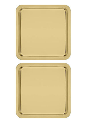 Paslanmaz Çelik Gold Renk Sunum Tepsisi 21 X21 Cm Çay Kahve Pasta Tatlı Servis Sunum Tepsisi 2 Adet