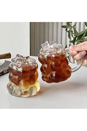 Yeni Nesil 350 ml Üzüm Tasarımlı Borosilikat Cam Nescafe, Latte, Meşrubat Kupa Bardağı 2 Adet - 2430