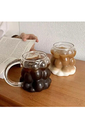 Yeni Nesil 350 ml Üzüm Tasarımlı Borosilikat Cam Nescafe, Latte, Meşrubat Kupa Bardağı 2 Adet - 2430