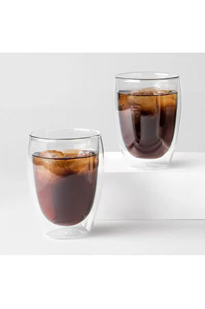 Yeni Tasarım Çift Cidarlı Borosilikat 350 ml Şeffaf Cam Bardak, Çeyiz Listesi, 6 Adet - 2772