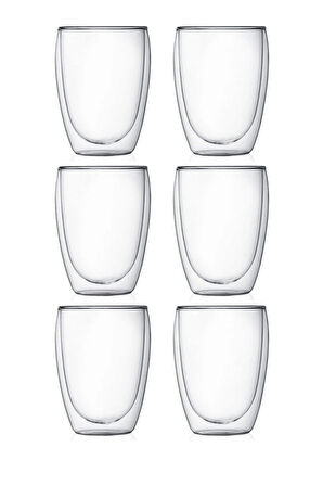 Yeni Tasarım Çift Cidarlı Borosilikat 350 ml Şeffaf Cam Bardak, Çeyiz Listesi, 6 Adet - 2772