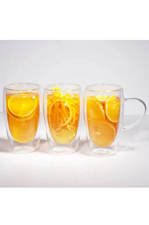 Çift Cidarlı Kahve,Latte,Meşrubat Cam Kupa Seti 400 ML 4 Adet 2039