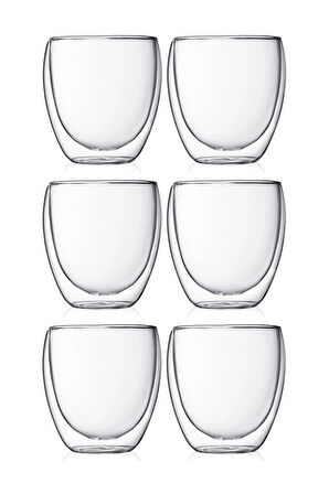 Yeni Tasarım Çift Cidarlı Borosilikat 250 ml Şeffaf Cam Bardak, Çeyiz Listesi, 6 Adet - 2771