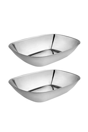 Paslanmaz Çelik Kayık Tabak Kase - Çerezlik, Meze Ve Salata Kasesi Sosluk, 17 Cm, 2 Adet Büyük Boy