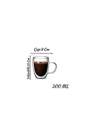 Çift Cidarlı Latte,Kahve,Meşrubat,Bitki Çayı Cam 300 ML Kupa Seti 4 Adet 2038