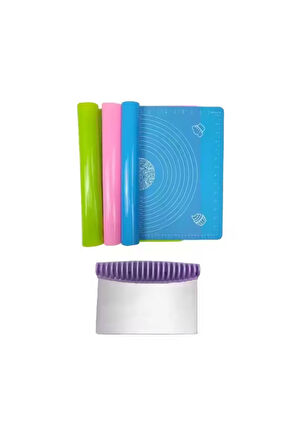 2'li Set 45x65 Cm Silikon Hamur Açma Matı Ve Çelik Spatula Hamur Kesici