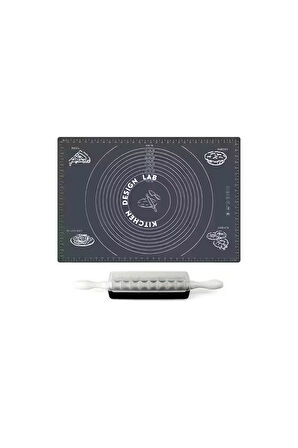 2'li Set Gri 45x65 Cm Silikon Hamur Açma Matı Ve 9 Bıçaklı Mantımatik