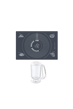 2'li Set Gri 45x65 Cm Silikon Hamur Açma Matı Ve Hamur Porsiyonlayıcı