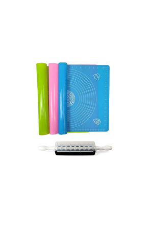 2 Li Set 45x65 cm Silikon Hamur Açma Matı ve 9 Bıçaklı Mantımatik