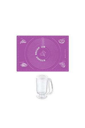 2'li Set Mor 45x65 Cm Silikon Hamur Açma Matı Ve Hamur Porsiyonlayıcı