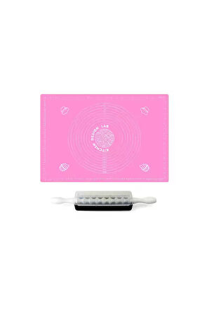 2'li Set Pembe 45x65 Cm Silikon Hamur Açma Matı Ve Kare Mantımatik Seti