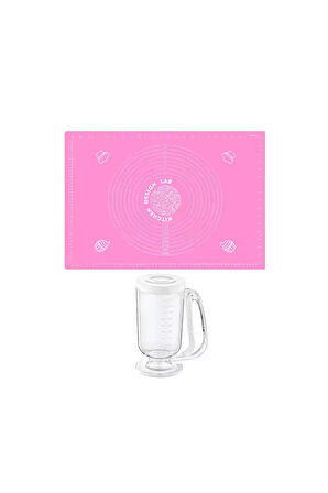 2'li Set Pembe 45x65 Cm Silikon Hamur Açma Matı Ve Hamur Porsiyonlayıcı