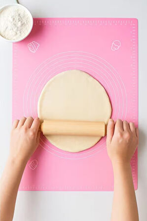 2li Set Pembe 45x65 cm Silikon Hamur Açma Matı Ve Pizza Tepsisi 32 cm