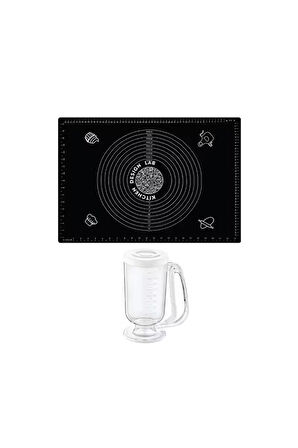 2'li Set Siyah 45x65 Cm Silikon Hamur Açma Matı Ve Hamur Porsiyonlayıcı