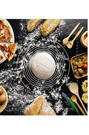 2'li Set Siyah 45x65 cm Silikon Hamur Açma Matı Ve Hamur Şekillendirme Seti 3’lü