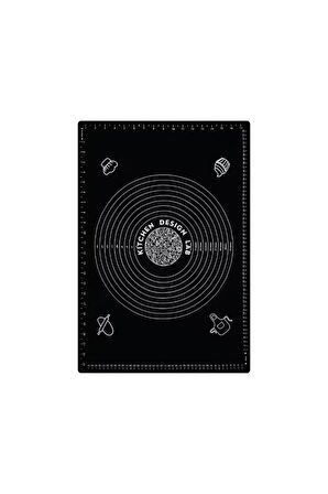 2'li Set Siyah 45x65 Cm Silikon Hamur Açma Matı Ve Kare Mantımatik Seti
