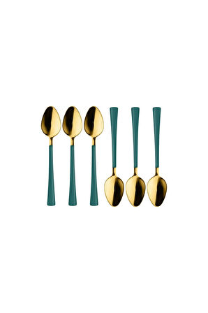 Parlak Gold Yeşil Çay Ve Kahve Kaşığı 6 Adet,kutulu, 18/10 Paslanmaz Çelik 6 Kişilik Çay Kaşığı Seti