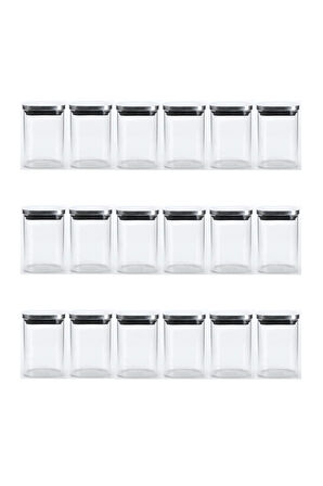 Vakum Krom Kapaklı Kare Cam Kavanoz 6,5x10,5 Cm - 300 Ml Cam Baharatlık Saklama Kabı 18 Adet