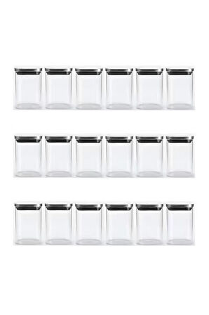 Vakum Krom Kapaklı Kare Cam Kavanoz 6,5x10,5 Cm - 300 Ml Cam Baharatlık Saklama Kabı 18 Adet