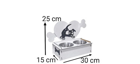 Dekoratif Ahşap Çift Hazneli Köpek Mama & Su Kabı – Kalp ve Kemik Tasarım