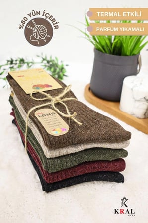 Çorap (5 ÇİFT) Kışlık Yün Çorap Lambswool (ÖZEL KUZU YÜNLÜ) Kadınlar Için Termal Özellikli