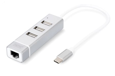 Digitus DA-70253 USB Type-C™ 3-Port Hub + Fast Ethernet LAN Adapter (KDO)