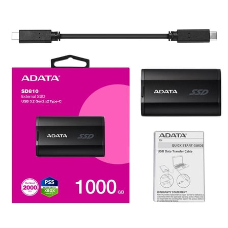 Adata 1000Gb SD810 Siyah Taşınabilir Usb 3.2 Gen2  x2 Type-C Ssd Harici Disk (KDO)
