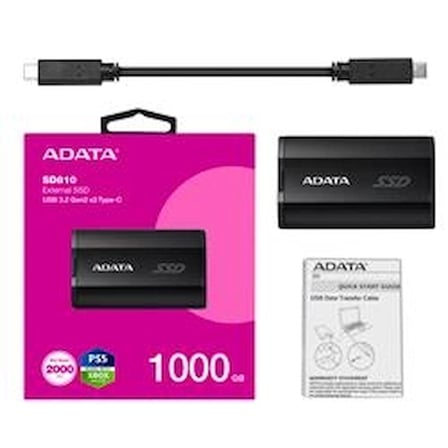 Adata 1000Gb SD810 Siyah Taşınabilir Usb 3.2 Gen2  x2 Type-C Ssd Harici Disk (KDO)