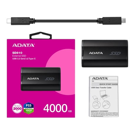 Adata 4000Gb SD810 Siyah Taşınabilir Usb 3.2 Gen2  x2 Type-C Ssd Harici Disk (KDO)