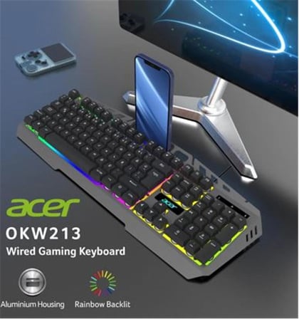 Acer OKW213 Gri RGB Rainbow Backlit Gaming Keyboard Rainbow (Kablo Uzunluğu 1,5mt) (KDO)