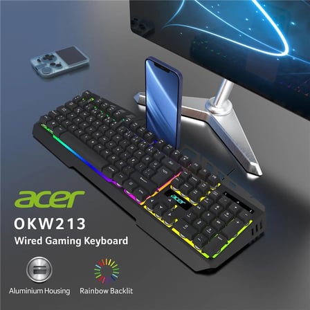 Acer OKW213 Siyah RGB Rainbow Backlit Gaming Keyboard Rainbow (Kablo Uzunluğu 1,5mt) (KDO)