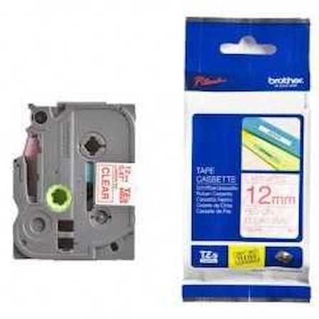 Brother TZE-132 12 mm Şeffaf Üzeri Kırmızı Laminasyonlu Etiket (KDO)