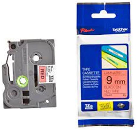 Brother TZE-421 9 mm Kırmızı Üzeri Siyah Laminasyonlu Etiket (KDO)