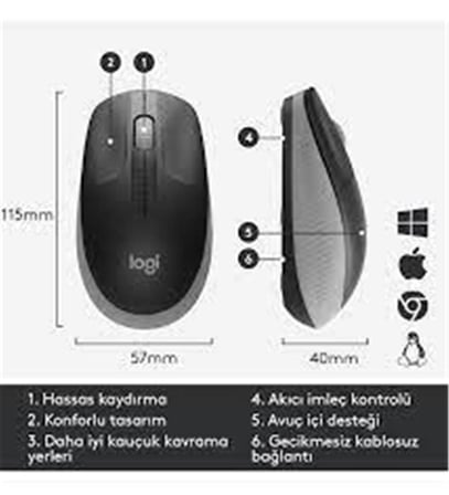 Logitech 910-005909 M191 Mavi Büyük Boy Kablosuz Mouse Optik 1000 Dpı Buton (KDO)