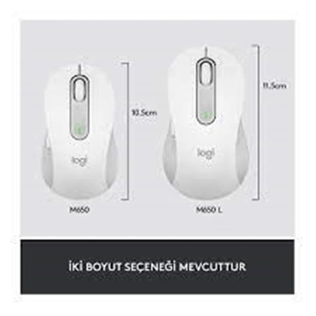 Logitech 910-006238 M650 L Signature Kablosuz Beyaz El Tam Boyutlu Mouse (KDO)