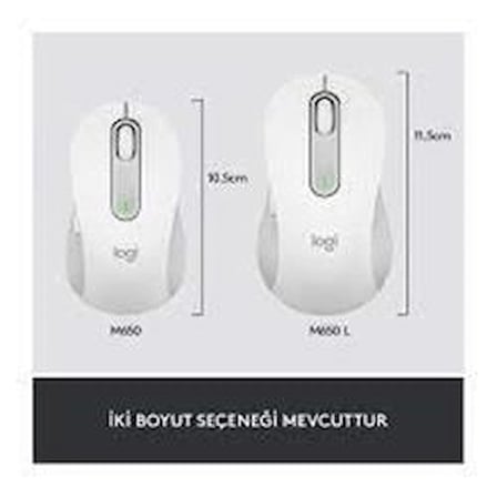 Logitech 910-006238 M650 L Signature Kablosuz Beyaz El Tam Boyutlu Mouse (KDO)