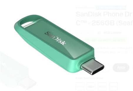 Sandisk SDIXS0N-256G-GN6NQ 256GB Phone Drive with USB-C-128GB (Seafoam Green) Flash Bellek (KDO)