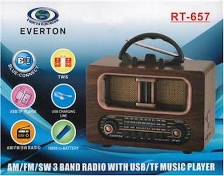 Everton Rt-657  Bluetooth Fm-Usb-Tf-Aux Şarjlı Nostaljik Radyo (KDO)