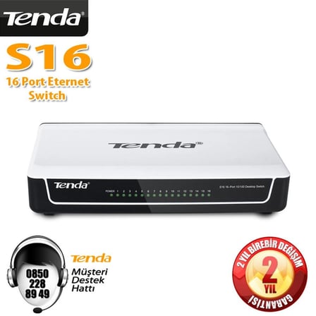 Tenda S16 16 Port 10-100 Mbps Switch Plastik Kasa (KDO)
