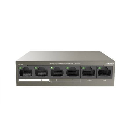 Tenda TEF1106P 6 Port 4 Port Poe+ 10-100 + 2 Port Uplink Switch Çelik Kasa Rack Mount (KDO)