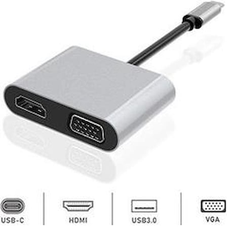Dexim Dhu0004 Premium 4 in 1 USB-Typ-c HDMI VGA Hub for iPad Pro, Macbook, PC, Laptop (KDO)