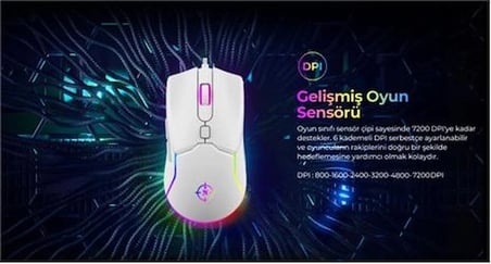North Air White RGB Kablolu Profesyonel Oyuncu Mouse (KDO)