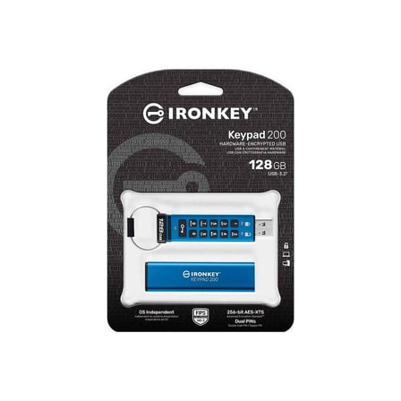 Kingston IKKP200-128GB 128GB IronKey Keypad 200, FIPS 140-3 Lvl 3 (Pending) Flash Bellek (KDO)