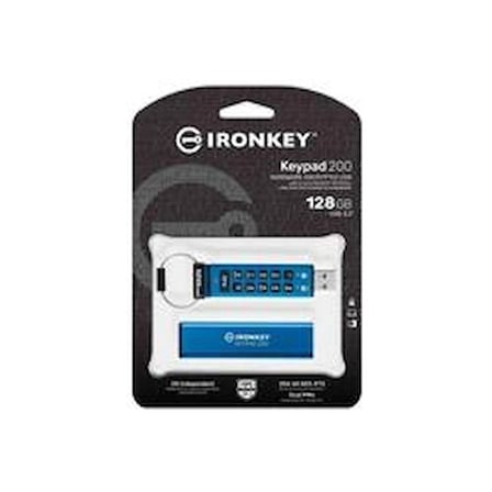 Kingston IKKP200-128GB 128GB IronKey Keypad 200, FIPS 140-3 Lvl 3 (Pending) Flash Bellek (KDO)
