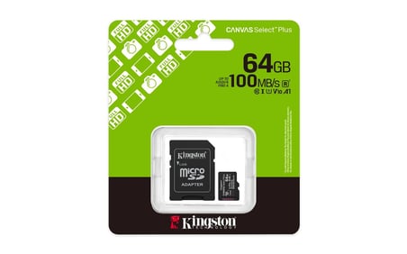 Kingston SDCS3-64GB 64GB microSDXC Canvas Select Plus Gen3 100MB-s A1 Card + Adapter Hafıza Kartı (KDO)