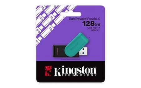 Kingston DTXS-128GB 128GB Portable USB 3.2 Gen1 DataTraveler ExodiaS (Black-Turquoise) Flash Bellek (KDO)